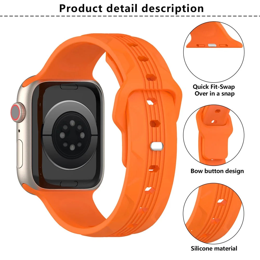 KALEBOL For Apple Watch Series 11 10 42mm / 9 8 7 41mm / SE3 SE2 SE 6 5 4 40mm / 3 2 1 38mm Silicone Watch Band Vertical Strip Texture - Orange - 6