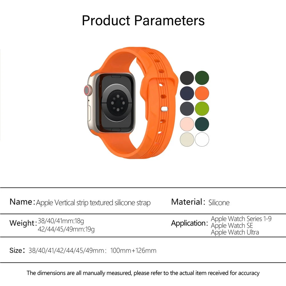 KALEBOL For Apple Watch Series 11 10 42mm / 9 8 7 41mm / SE3 SE2 SE 6 5 4 40mm / 3 2 1 38mm Silicone Watch Band Vertical Strip Texture - Orange - 7