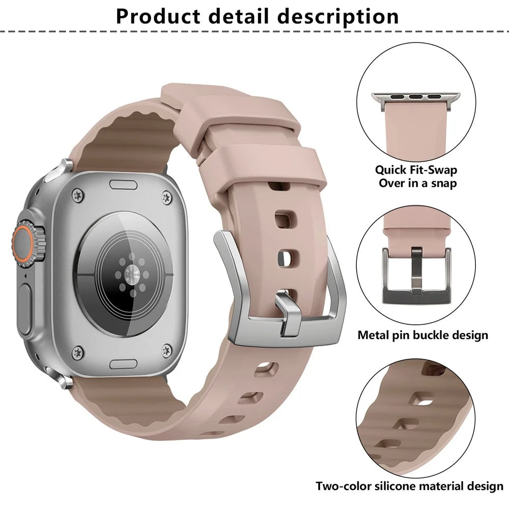 KALEBOL For Apple Watch Ultra 3 2 1 49mm / Series 11 10 46mm / 9 8 7 45mm / SE3 SE2 SE 6 5 4 44mm / 3 2 1 42mm Silicone Band Dual Color -  Pink - 3