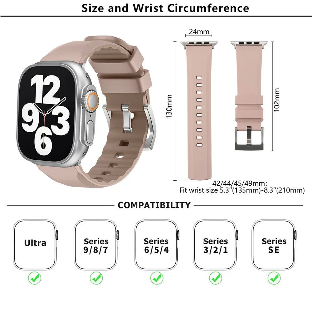 KALEBOL For Apple Watch Ultra 3 2 1 49mm / Series 11 10 46mm / 9 8 7 45mm / SE3 SE2 SE 6 5 4 44mm / 3 2 1 42mm Silicone Band Dual Color -  Pink - 4