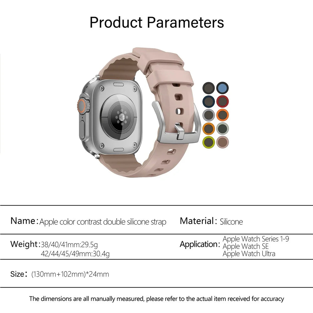 KALEBOL For Apple Watch Ultra 3 2 1 49mm / Series 11 10 46mm / 9 8 7 45mm / SE3 SE2 SE 6 5 4 44mm / 3 2 1 42mm Silicone Band Dual Color -  Pink - 5