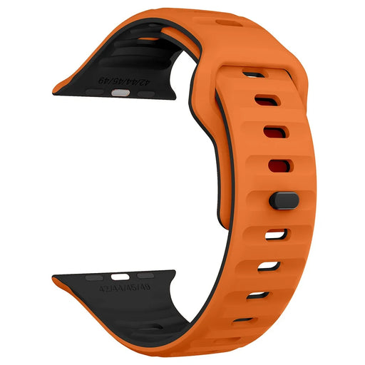 KALEBOL For Apple Watch Ultra 3 2 1 49mm / Series 11 10 46mm / 9 8 7 45mm / SE3 SE2 SE 6 5 4 44mm / 3 2 1 42mm Silicone Watch Strap - Orange+Black - 2
