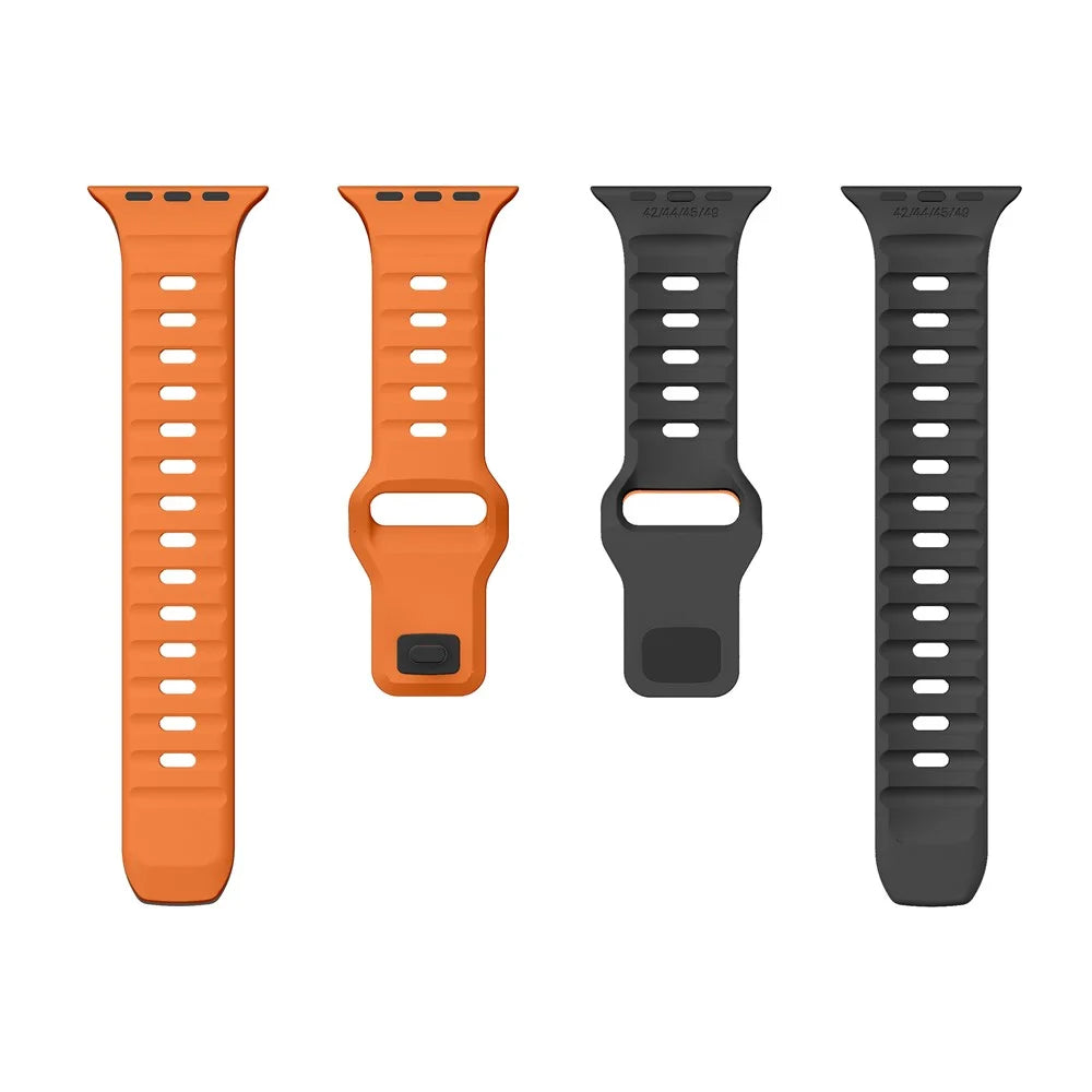 KALEBOL For Apple Watch Ultra 3 2 1 49mm / Series 11 10 46mm / 9 8 7 45mm / SE3 SE2 SE 6 5 4 44mm / 3 2 1 42mm Silicone Watch Strap - Orange+Black - 3