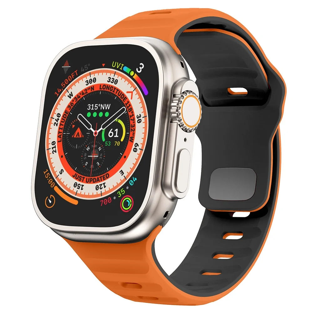 KALEBOL For Apple Watch Ultra 3 2 1 49mm / Series 11 10 46mm / 9 8 7 45mm / SE3 SE2 SE 6 5 4 44mm / 3 2 1 42mm Silicone Watch Strap - Orange+Black - 4