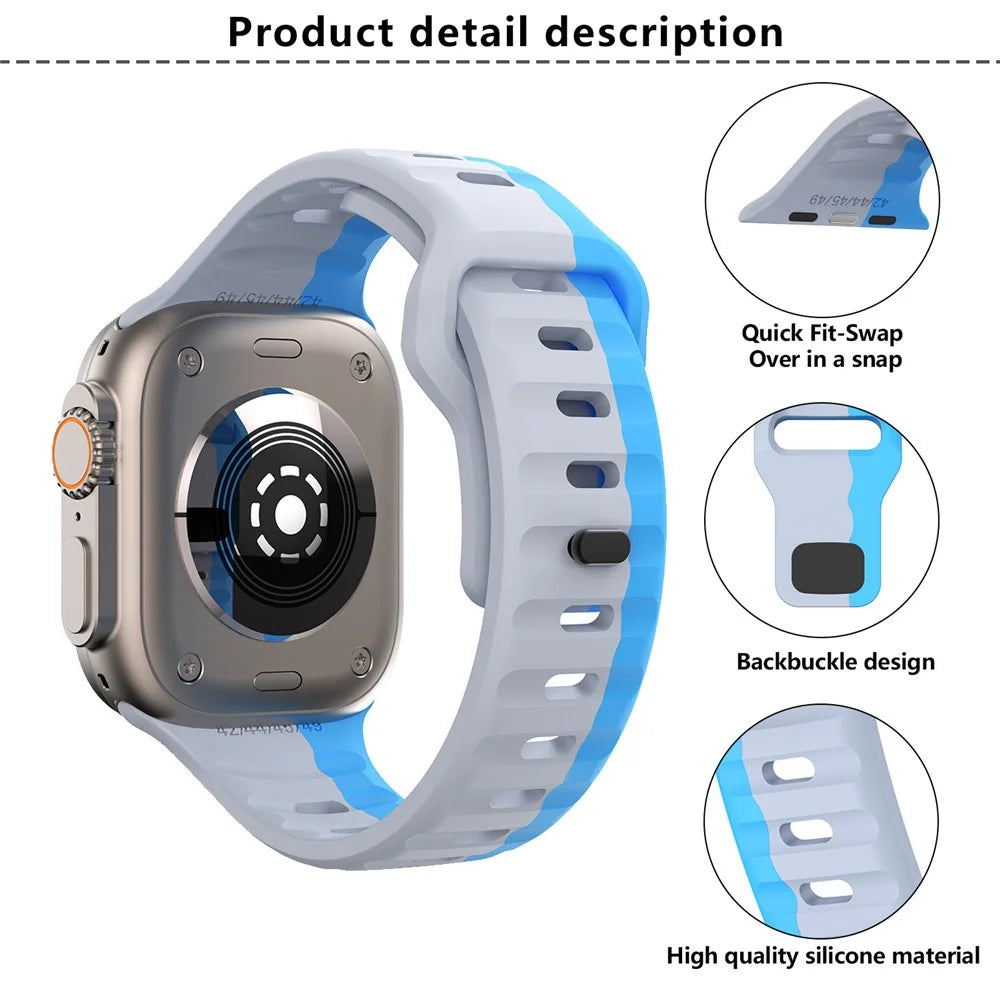 KALEBOL For Apple Watch Ultra 3 2 1 49mm / Series 11 10 46mm / 9 8 7 45mm / SE3 SE2 SE 6 5 4 44mm / 3 2 1 42mm Silicone Watch Strap - Orange+Black - 6