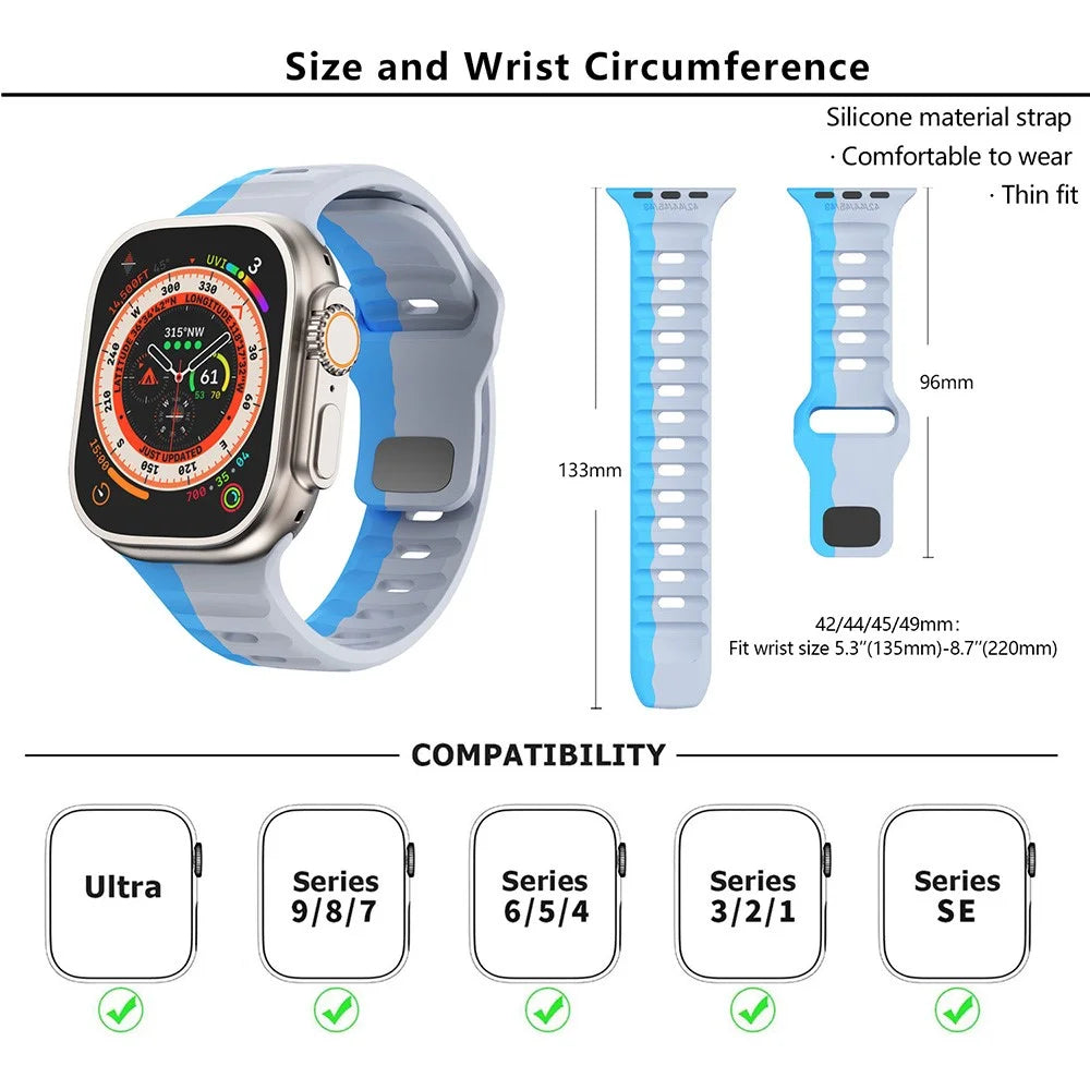 KALEBOL For Apple Watch Ultra 3 2 1 49mm / Series 11 10 46mm / 9 8 7 45mm / SE3 SE2 SE 6 5 4 44mm / 3 2 1 42mm Silicone Watch Strap - Orange+Black - 7