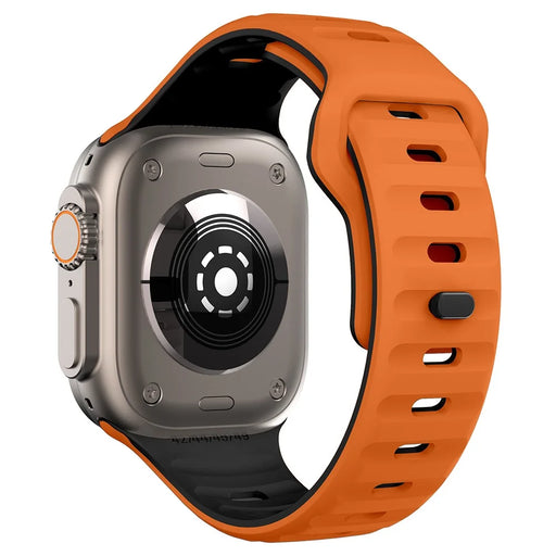 KALEBOL For Apple Watch Series 11 10 42mm / 9 8 7 41mm / SE3 SE2 SE 6 5 4 40mm / 3 2 1 38mm Silicone Watch Band Dual Color - Orange+Black - 1