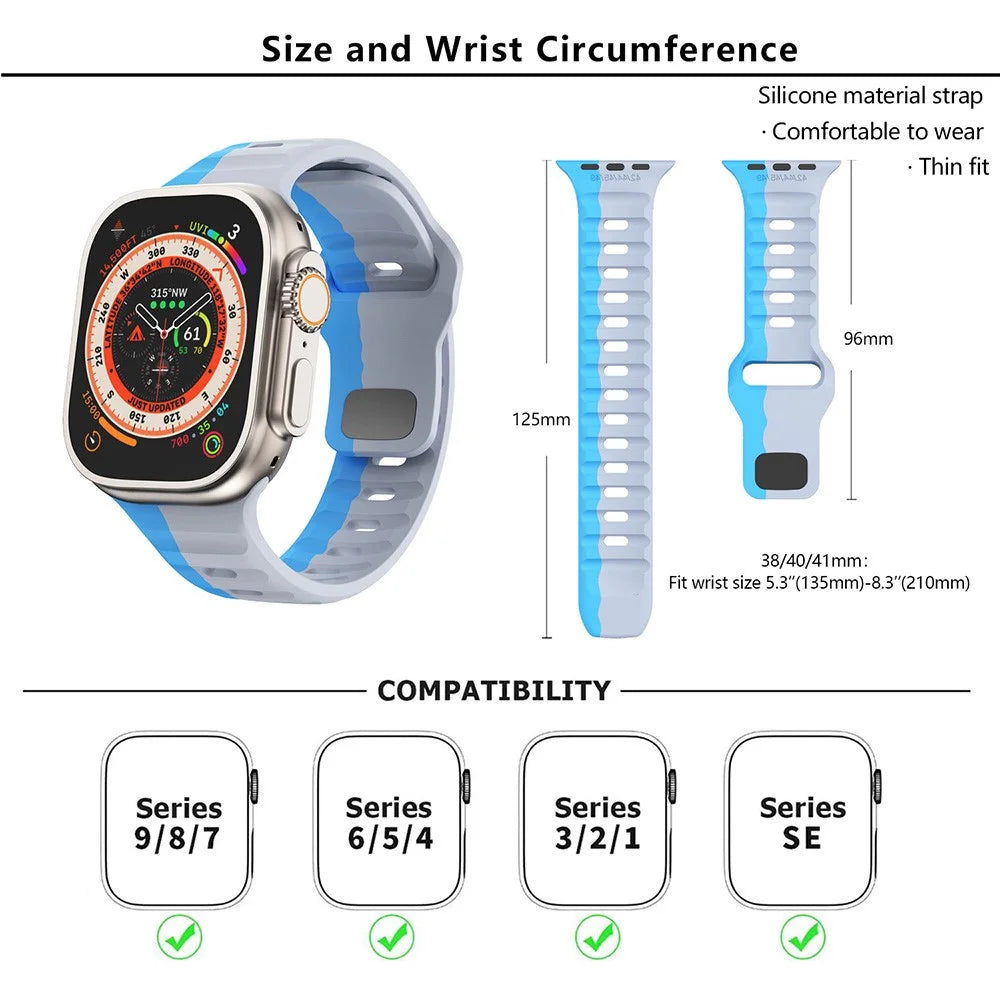 KALEBOL For Apple Watch Series 11 10 42mm / 9 8 7 41mm / SE3 SE2 SE 6 5 4 40mm / 3 2 1 38mm Silicone Watch Band Dual Color - Orange+Black - 7