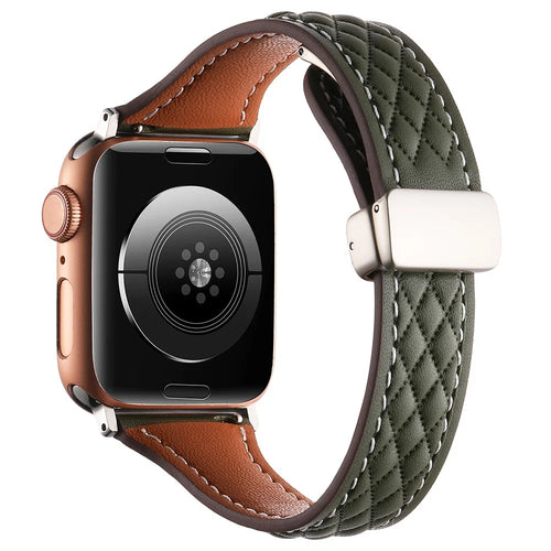 KALEBOL For Apple Watch Ultra 3 2 1 49mm / Series 11 10 46mm / 9 8 7 45mm / SE3 SE2 SE 6 5 4 44mm / 3 2 1 42mm Genuine Leather Watch Band - Olive Green - 1