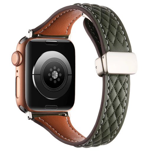 KALEBOL For Apple Watch Ultra 3 2 1 49mm / Series 11 10 46mm / 9 8 7 45mm / SE3 SE2 SE 6 5 4 44mm / 3 2 1 42mm Genuine Leather Watch Band - Olive Green - 1