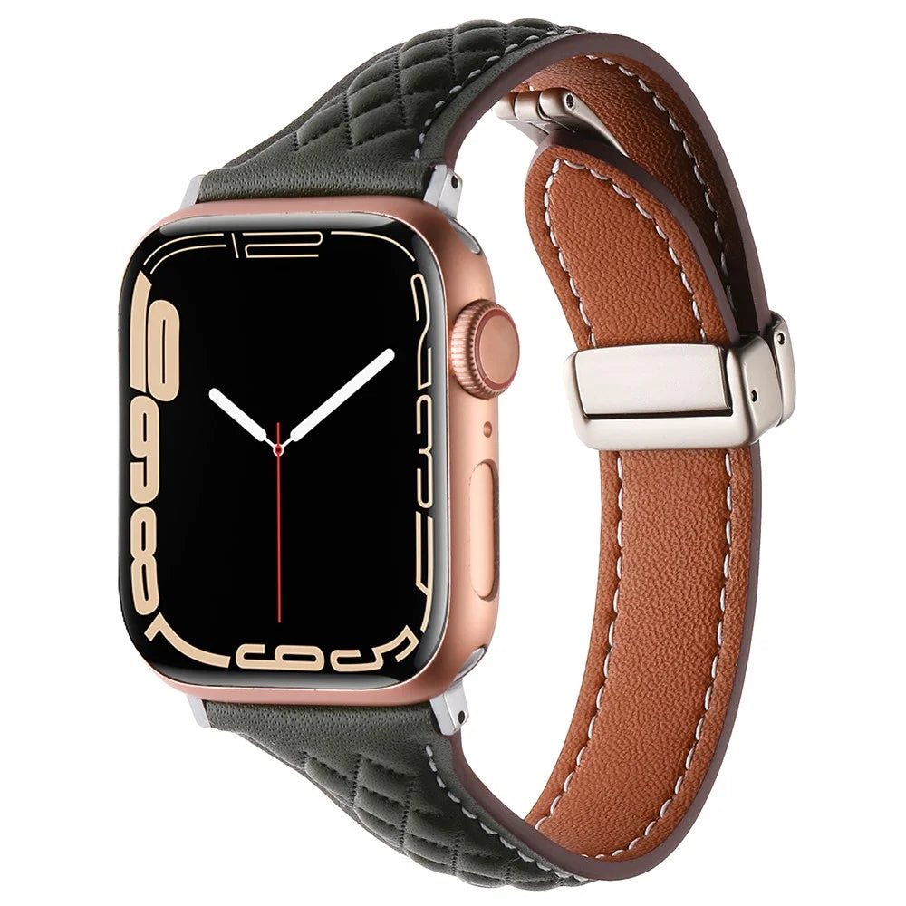 KALEBOL For Apple Watch Ultra 3 2 1 49mm / Series 11 10 46mm / 9 8 7 45mm / SE3 SE2 SE 6 5 4 44mm / 3 2 1 42mm Genuine Leather Watch Band - Olive Green - 2