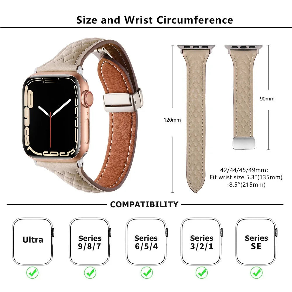 KALEBOL For Apple Watch Ultra 3 2 1 49mm / Series 11 10 46mm / 9 8 7 45mm / SE3 SE2 SE 6 5 4 44mm / 3 2 1 42mm Genuine Leather Watch Band - Olive Green - 7