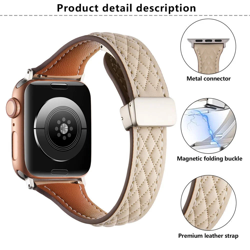 KALEBOL For Apple Watch Series 11 10 42mm / 9 8 7 41mm / SE3 SE2 SE 6 5 4 40mm / 3 2 1 38mm Genuine Leather Watch Strap - Olive Green - 4