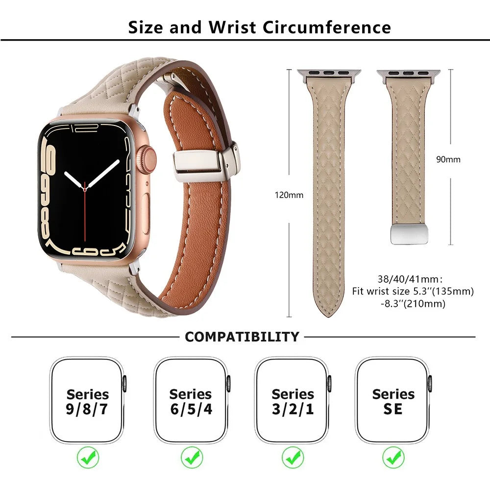 KALEBOL For Apple Watch Series 11 10 42mm / 9 8 7 41mm / SE3 SE2 SE 6 5 4 40mm / 3 2 1 38mm Genuine Leather Watch Strap - Olive Green - 7