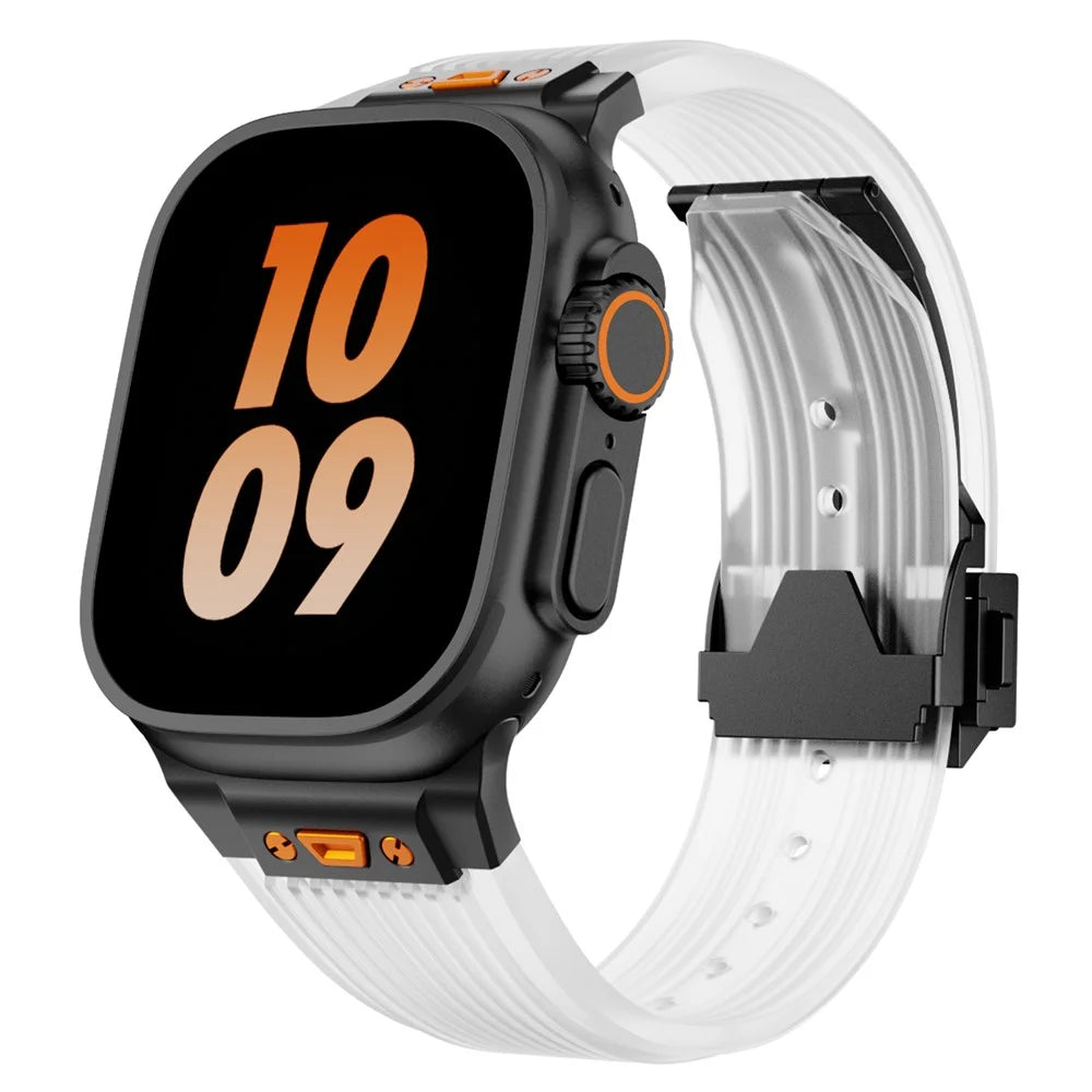 KALEBOL For Apple Watch Ultra 3 2 1 49mm / Series 11 10 46mm / 9 8 7 45mm / SE3 SE2 SE 6 5 4 44mm / 3 2 1 42mm Silicone Watch Band - Transparent / Black - 3
