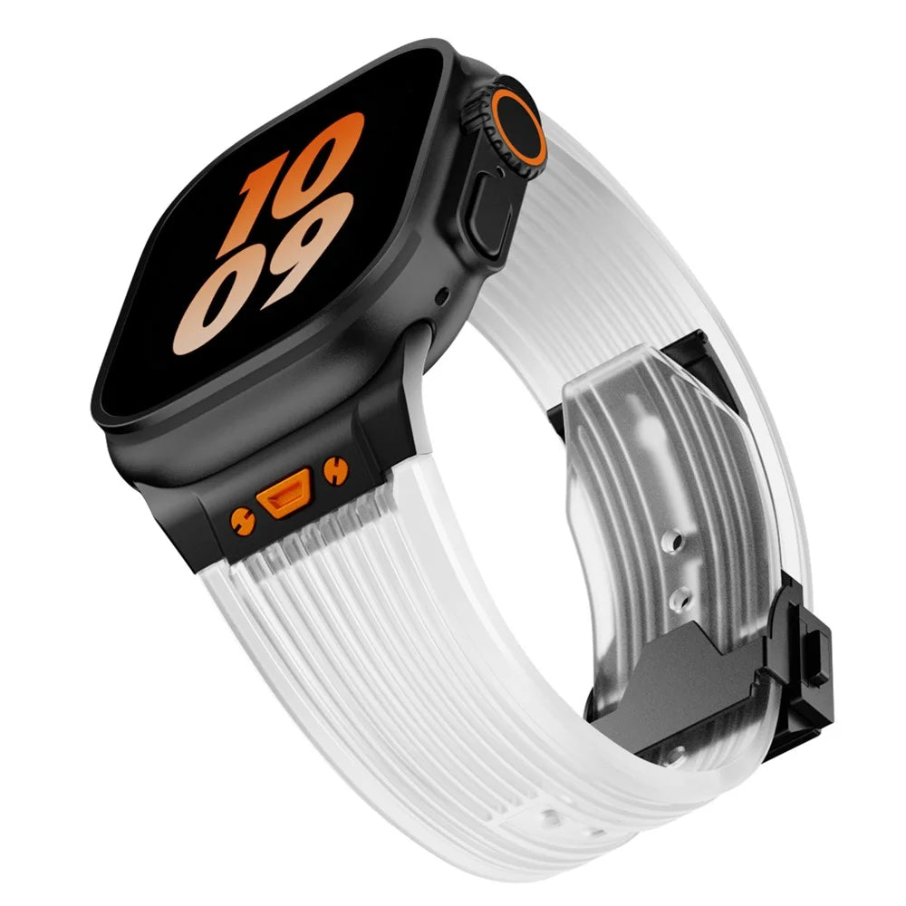 KALEBOL For Apple Watch Ultra 3 2 1 49mm / Series 11 10 46mm / 9 8 7 45mm / SE3 SE2 SE 6 5 4 44mm / 3 2 1 42mm Silicone Watch Band - Transparent / Black - 5