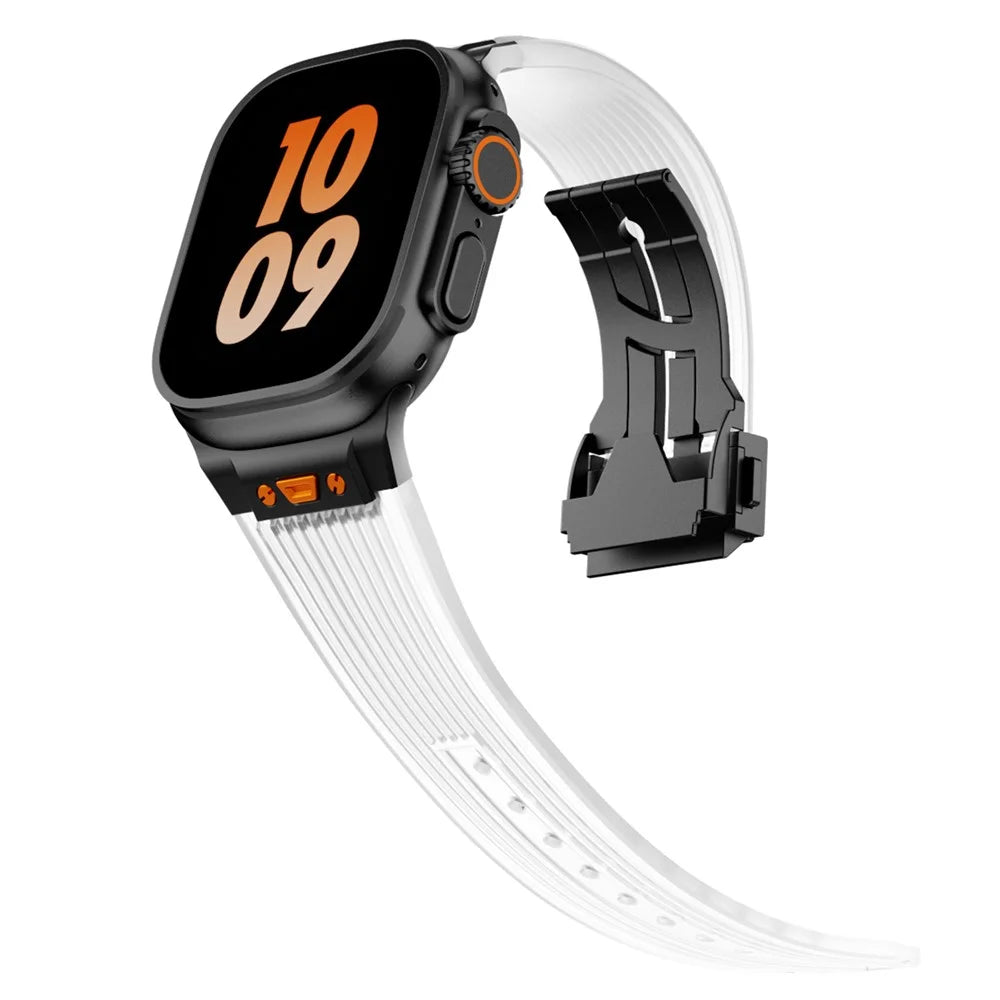 KALEBOL For Apple Watch Ultra 3 2 1 49mm / Series 11 10 46mm / 9 8 7 45mm / SE3 SE2 SE 6 5 4 44mm / 3 2 1 42mm Silicone Watch Band - Transparent / Black - 6