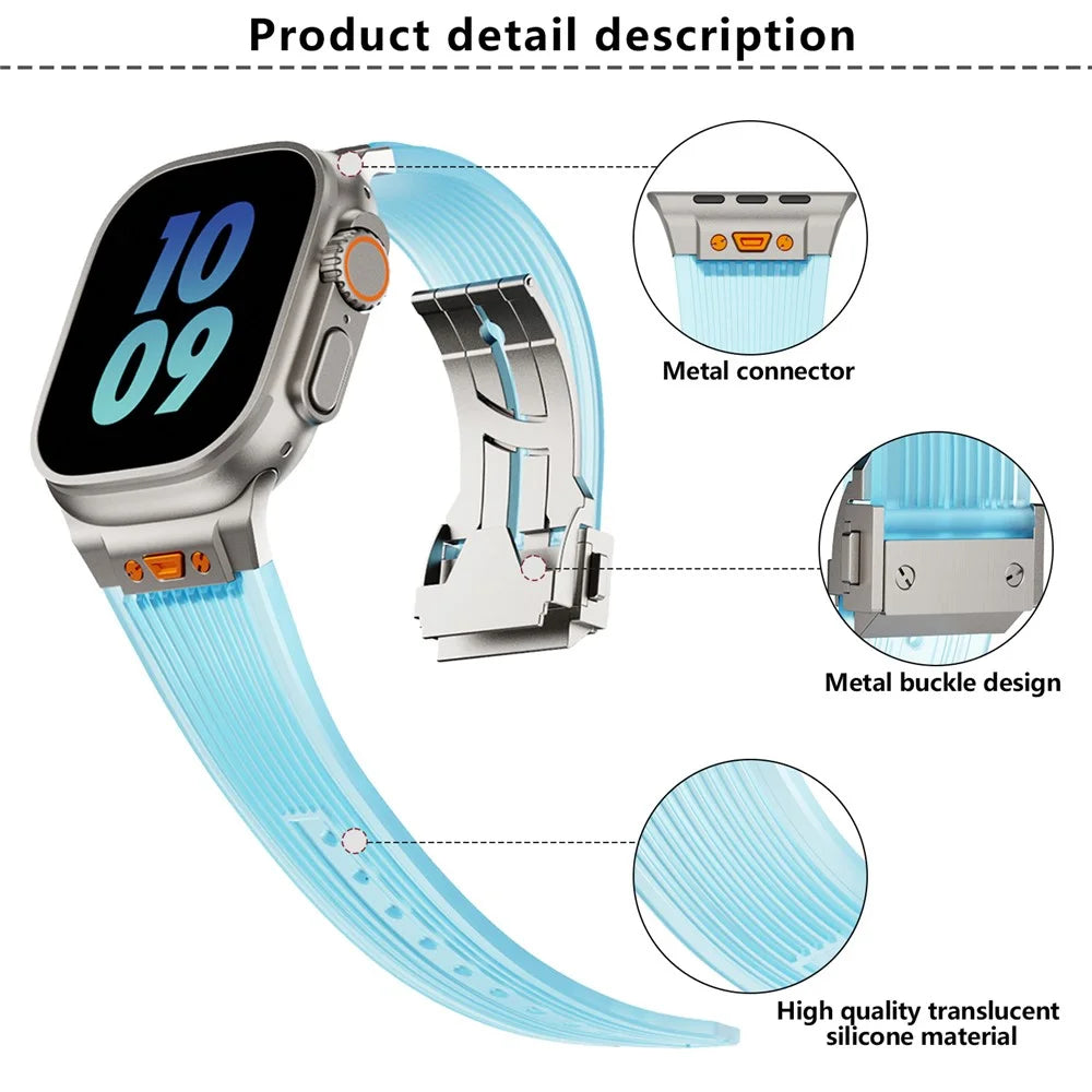 KALEBOL For Apple Watch Ultra 3 2 1 49mm / Series 11 10 46mm / 9 8 7 45mm / SE3 SE2 SE 6 5 4 44mm / 3 2 1 42mm Silicone Watch Band - Transparent / Black - 7