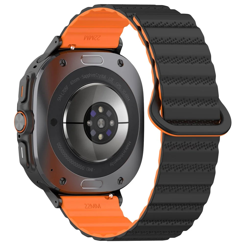 For Samsung Galaxy Watch Ultra2 47mm / Watch Ultra (2025) 47mm / Watch Ultra 47mm Magnetic Silicone Watch Band Replacement Strap - Black+Orange - 1