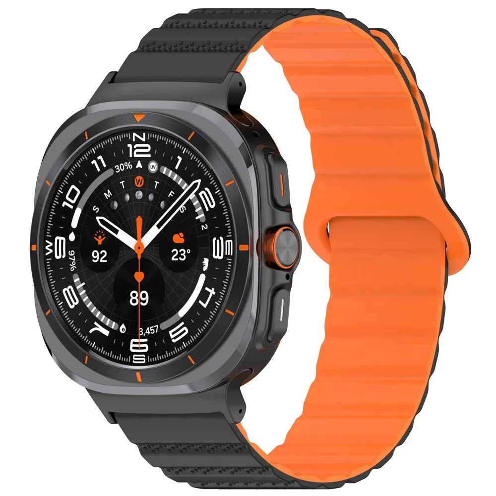 For Samsung Galaxy Watch Ultra2 47mm / Watch Ultra (2025) 47mm / Watch Ultra 47mm Magnetic Silicone Watch Band Replacement Strap - Black+Orange - 2