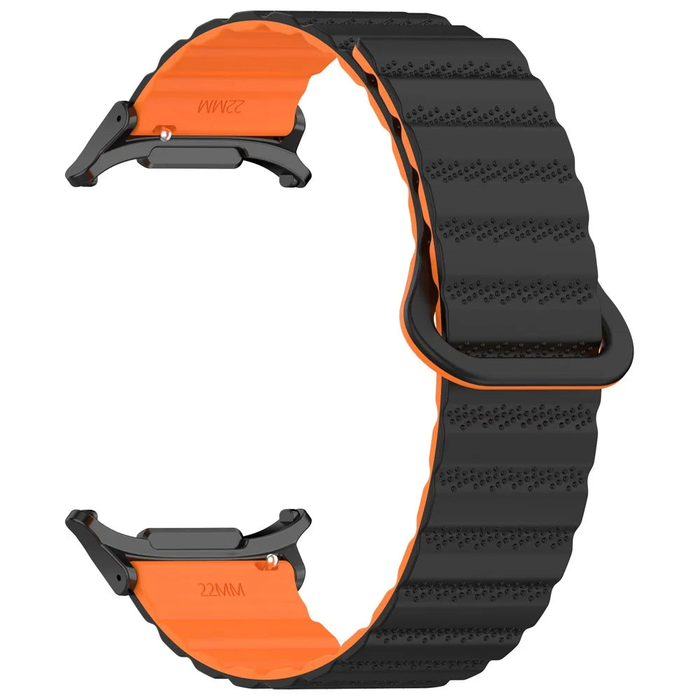 For Samsung Galaxy Watch Ultra2 47mm / Watch Ultra (2025) 47mm / Watch Ultra 47mm Magnetic Silicone Watch Band Replacement Strap - Black+Orange - 3