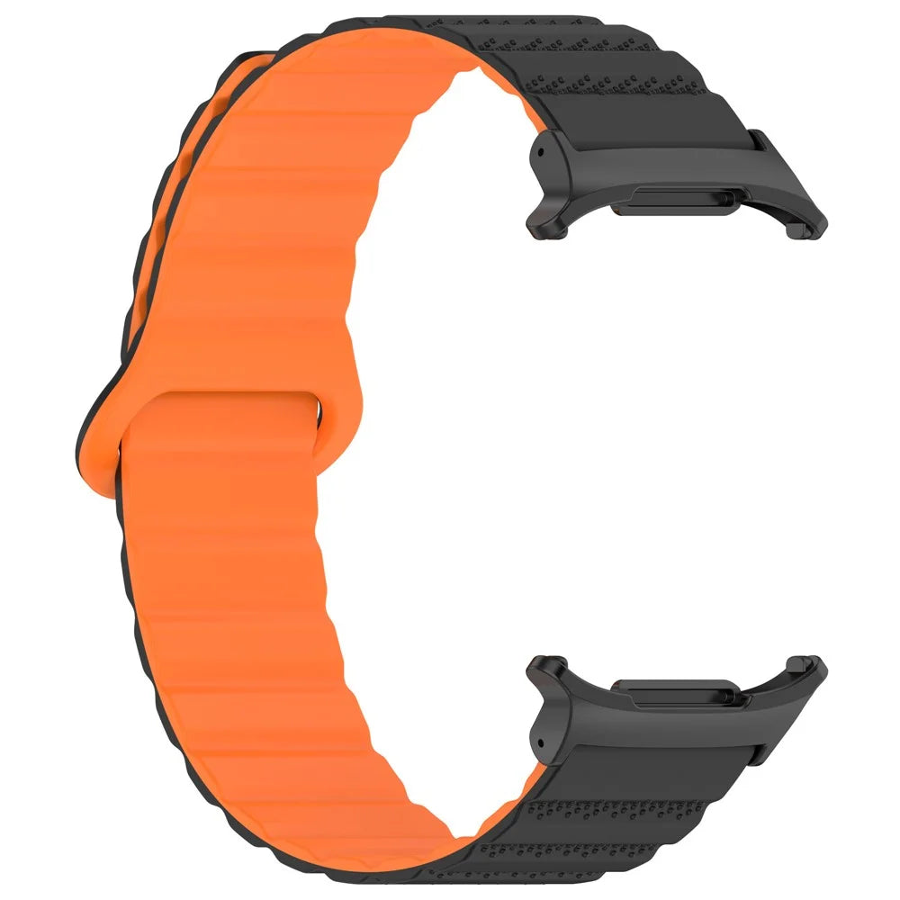 For Samsung Galaxy Watch Ultra2 47mm / Watch Ultra (2025) 47mm / Watch Ultra 47mm Magnetic Silicone Watch Band Replacement Strap - Black+Orange - 4
