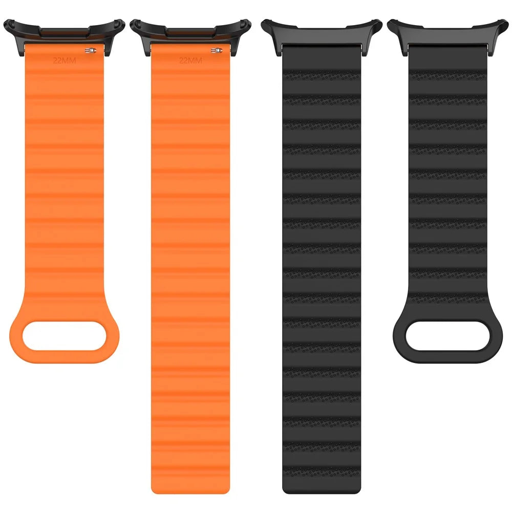 For Samsung Galaxy Watch Ultra2 47mm / Watch Ultra (2025) 47mm / Watch Ultra 47mm Magnetic Silicone Watch Band Replacement Strap - Black+Orange - 5