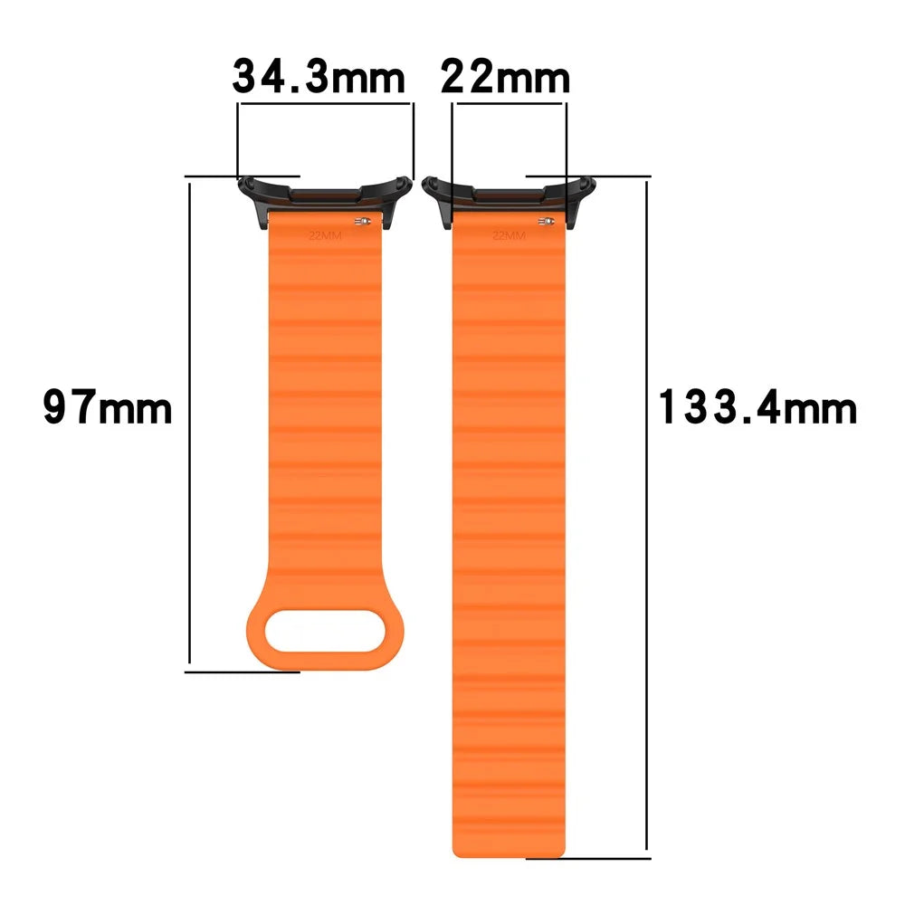 For Samsung Galaxy Watch Ultra2 47mm / Watch Ultra (2025) 47mm / Watch Ultra 47mm Magnetic Silicone Watch Band Replacement Strap - Black+Orange - 6