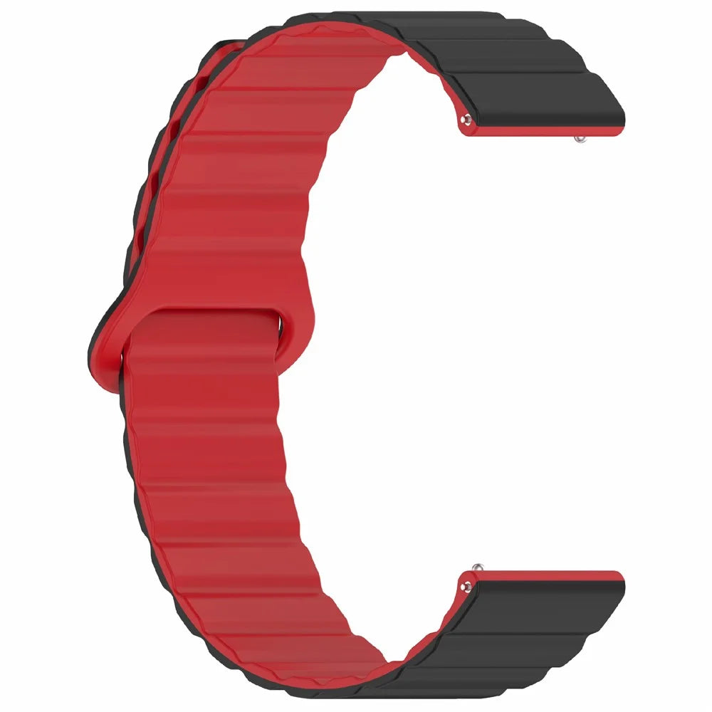 For Garmin Vivoactive 5 Magnetic Silicone Watch Band 20mm Adjustable Replacement Strap - Black+Red - 1