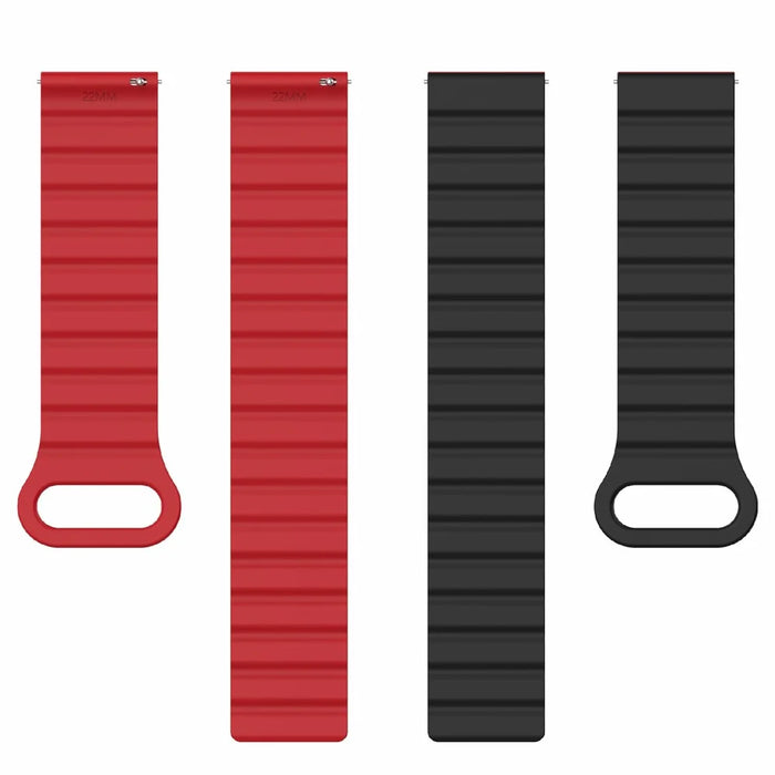 For Garmin Forerunner 255S Magnetic Silicone Band Universal 18mm Adjustable Watch Strap - Black+Red - 2