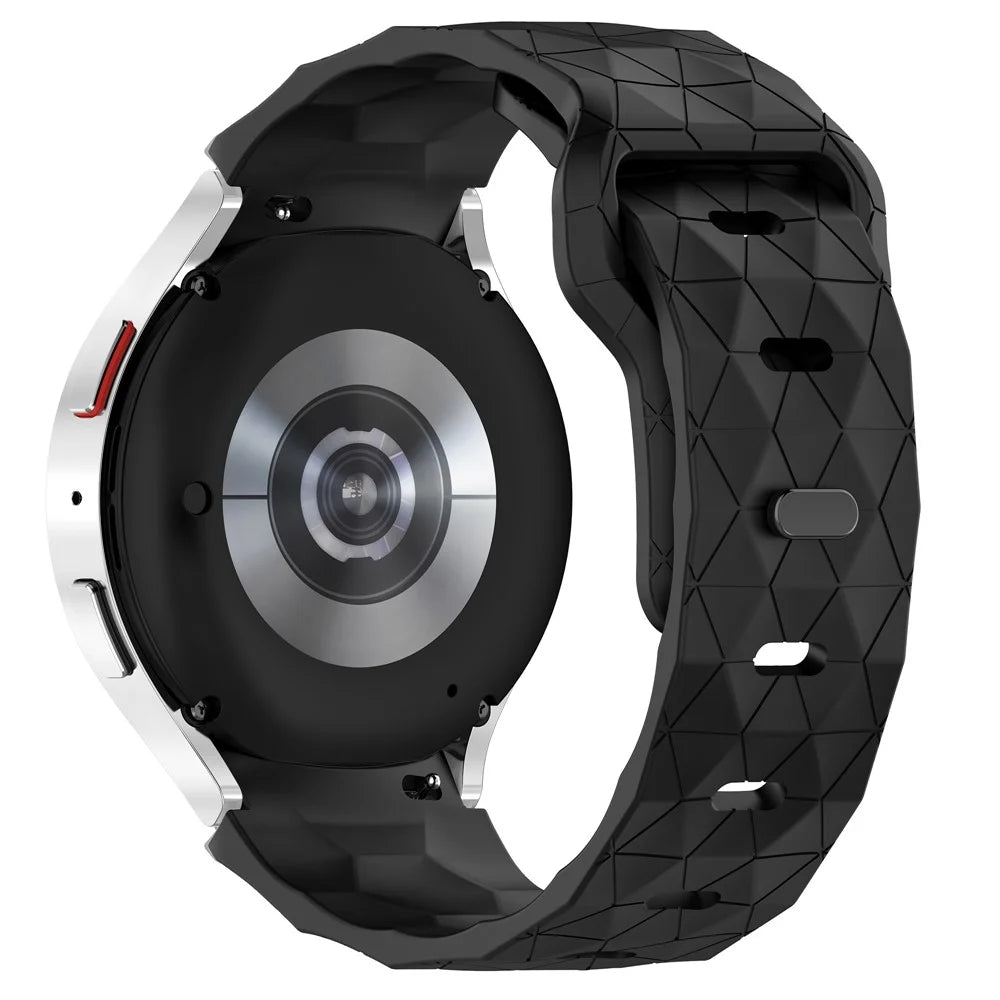 For Samsung Galaxy Watch FE / 7 / 6 / 5 / 4 Watch Band Football Pattern Replacement Silicone Strap - Black - 1