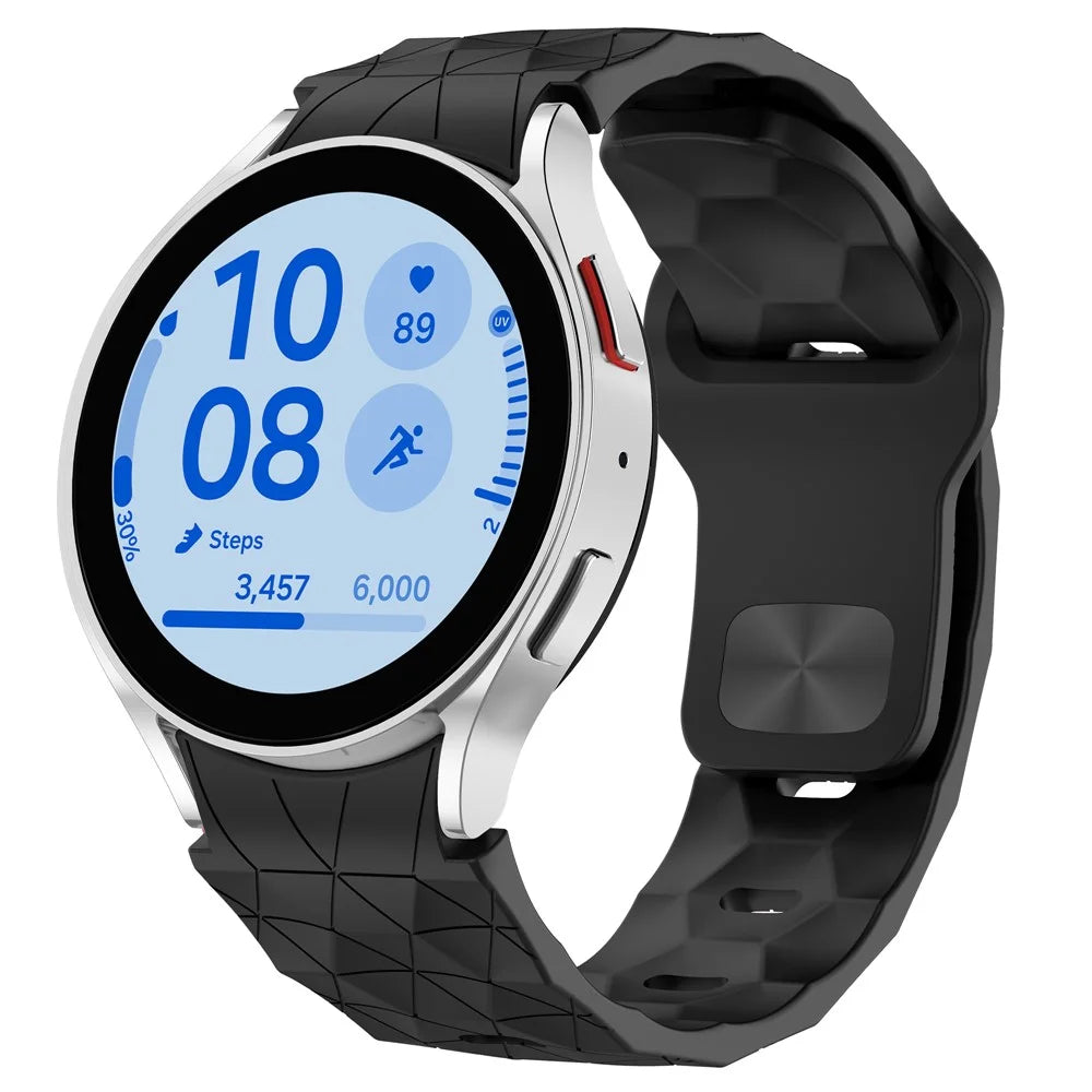 For Samsung Galaxy Watch FE / 7 / 6 / 5 / 4 Watch Band Football Pattern Replacement Silicone Strap - Black - 2