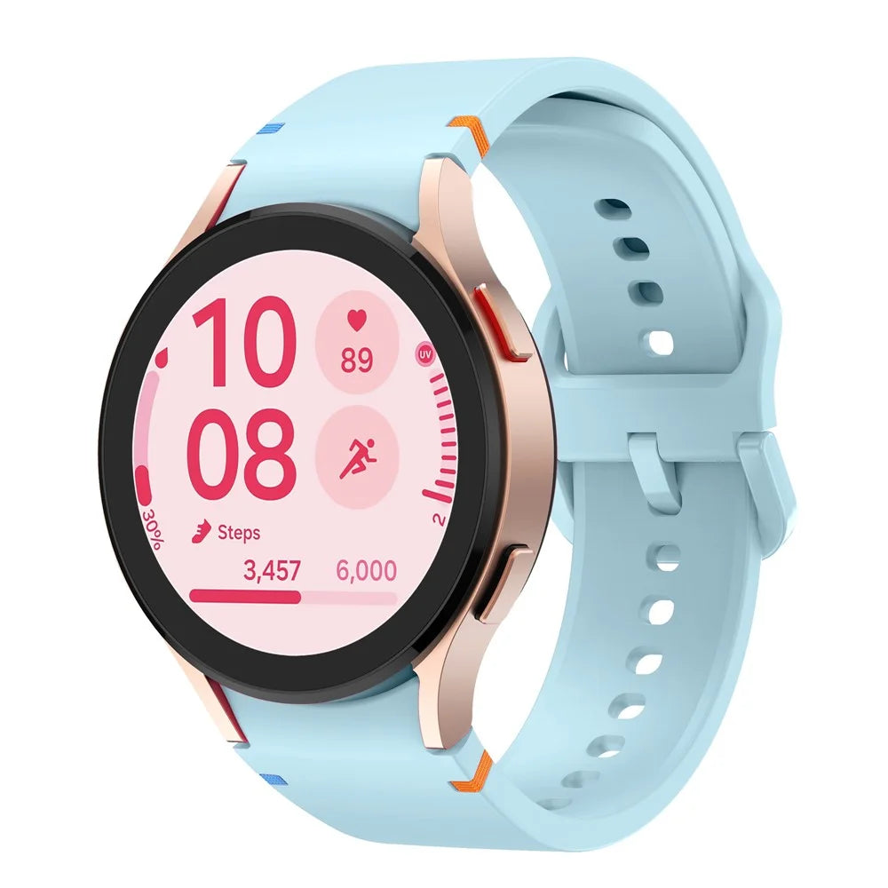 For Samsung Galaxy Watch FE / 7 / 6 / 5 / 4 Stitching Line Decor Watch Band Replacement Silicone Strap - Baby Blue - 2