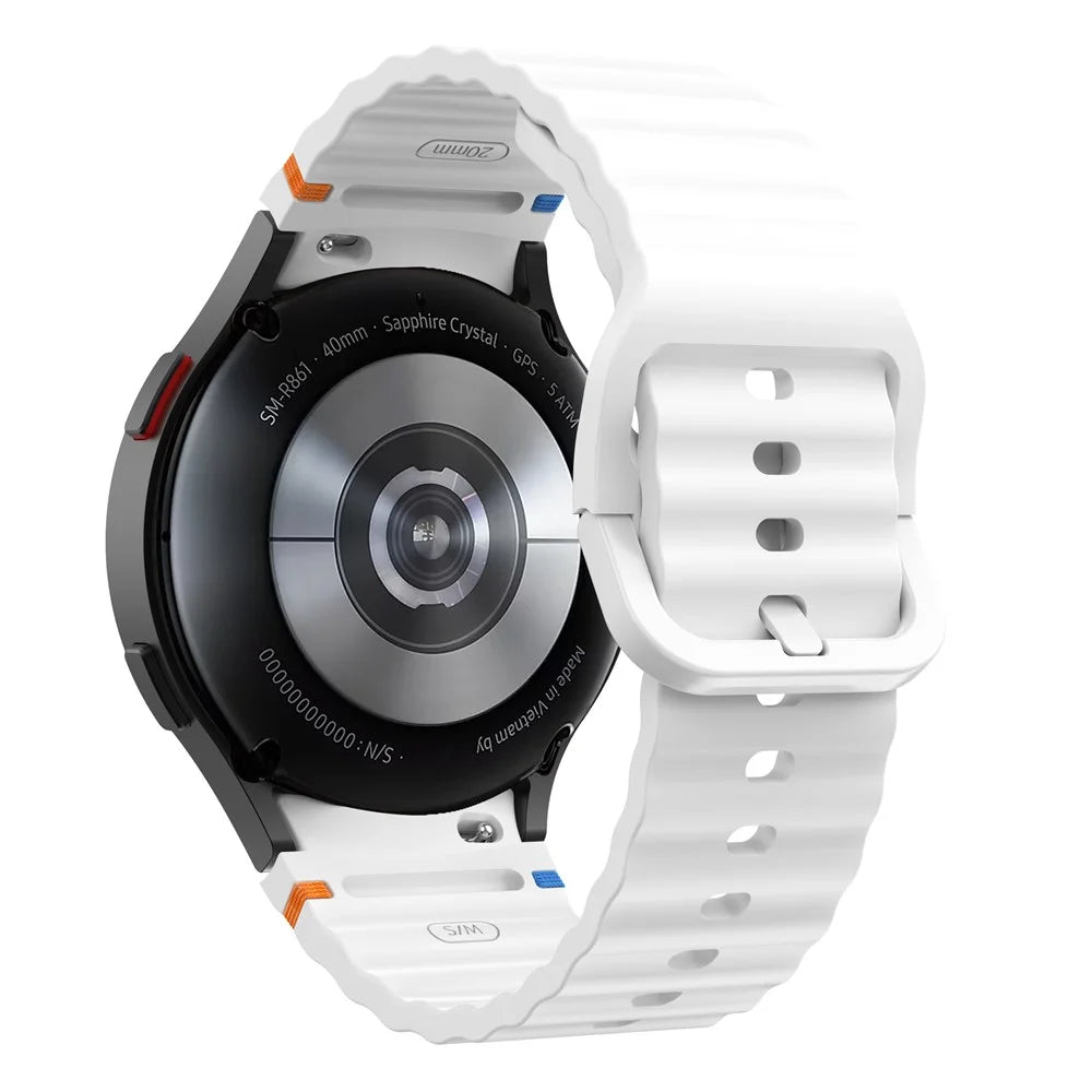 For Samsung Galaxy Watch FE / 7 / 6 / 5 / 4 Wave Design Watch Band Stitching Line Decor Silicone Strap - White - 1