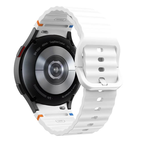 For Samsung Galaxy Watch FE / 7 / 6 / 5 / 4 Wave Design Watch Band Stitching Line Decor Silicone Strap - White - 1