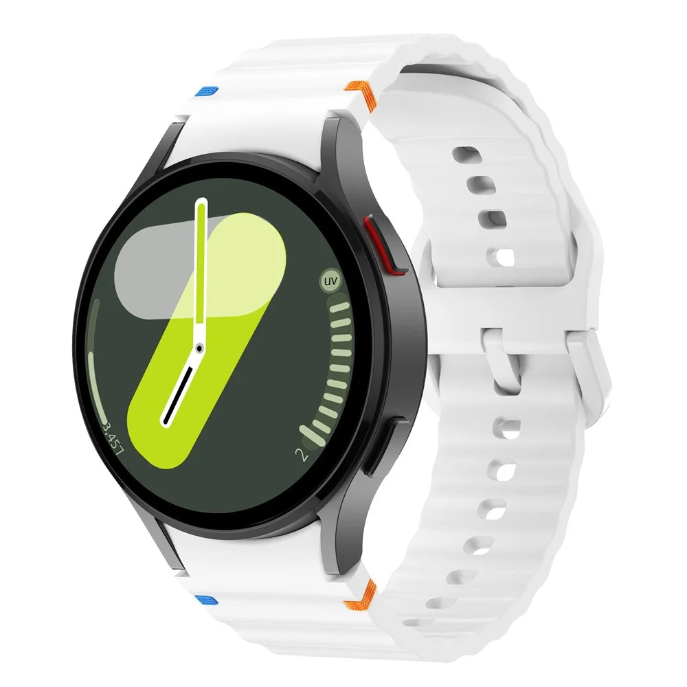 For Samsung Galaxy Watch FE / 7 / 6 / 5 / 4 Wave Design Watch Band Stitching Line Decor Silicone Strap - White - 2