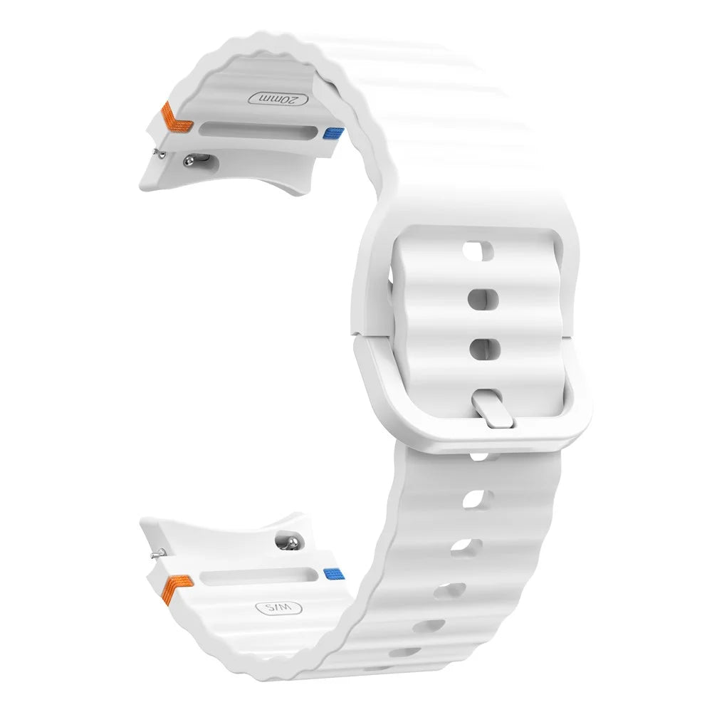 For Samsung Galaxy Watch FE / 7 / 6 / 5 / 4 Wave Design Watch Band Stitching Line Decor Silicone Strap - White - 3