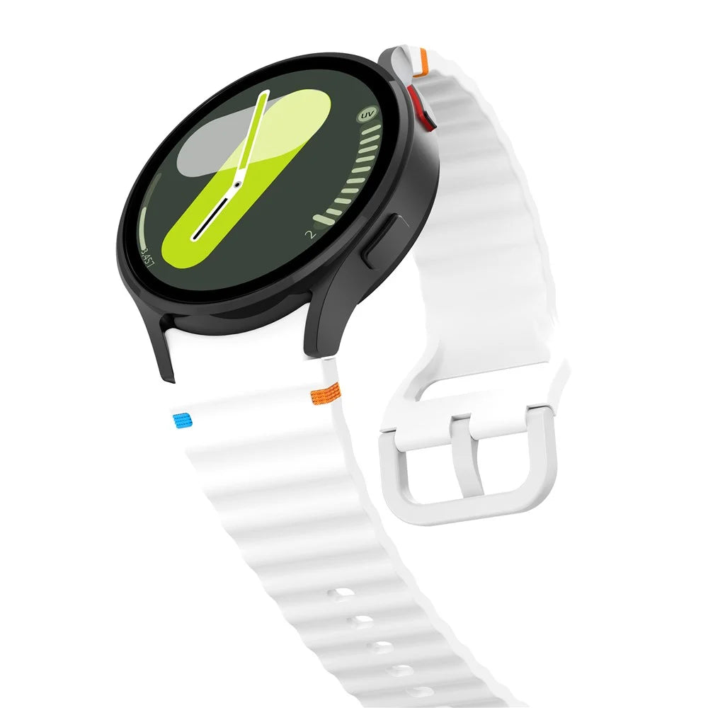 For Samsung Galaxy Watch FE / 7 / 6 / 5 / 4 Wave Design Watch Band Stitching Line Decor Silicone Strap - White - 4