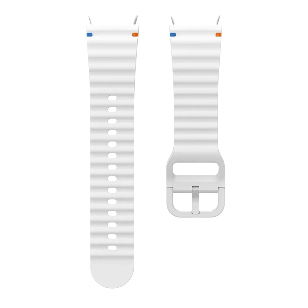 For Samsung Galaxy Watch FE / 7 / 6 / 5 / 4 Wave Design Watch Band Stitching Line Decor Silicone Strap - White - 5