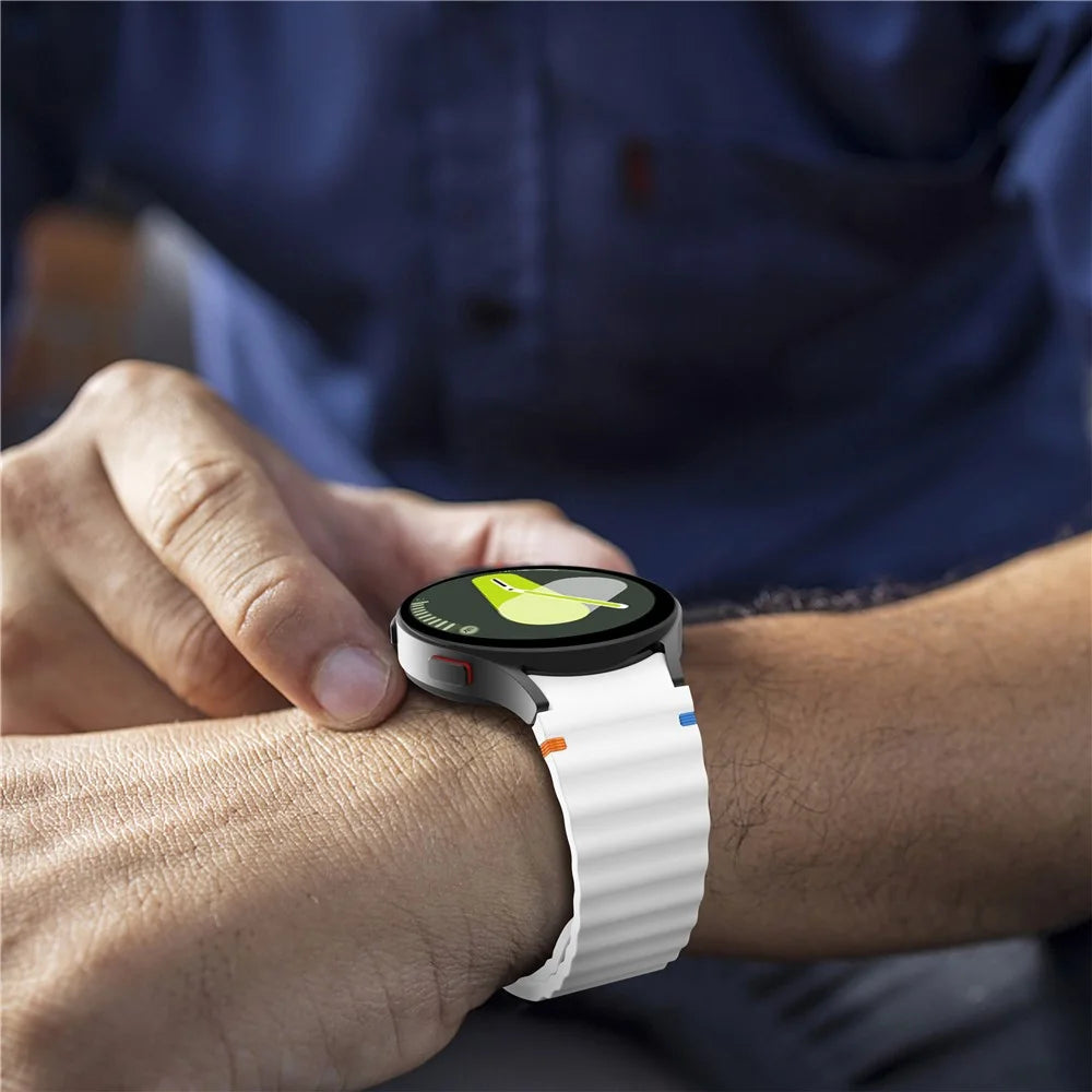 For Samsung Galaxy Watch FE / 7 / 6 / 5 / 4 Wave Design Watch Band Stitching Line Decor Silicone Strap - White - 6