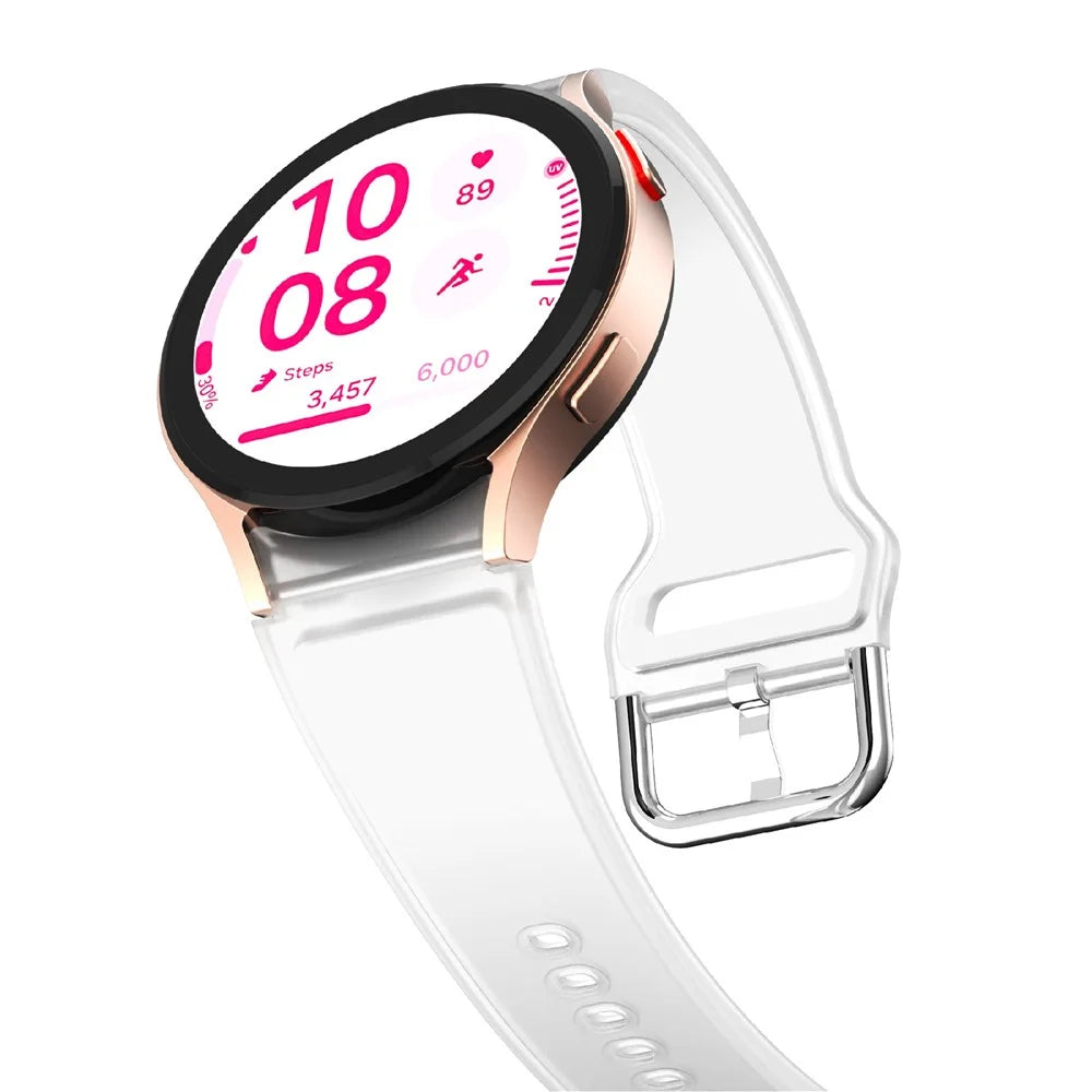For Samsung Galaxy Watch FE / 7 / 6 / 5 / 4 Transparent Design Watch Band Adjustable Silicone Strap - Transparent White - 4
