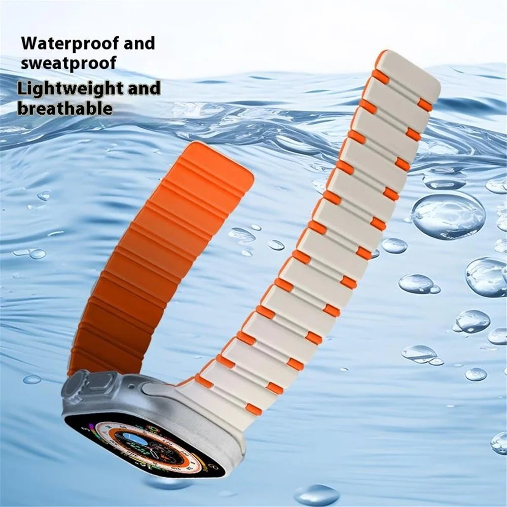 For Apple Watch Series 11 10 42mm / 9 8 7 41mm / SE3 SE2 SE 6 5 4 40mm / 3 2 1 38mm Dual Color Magnetic Silicone Watch Strap - Midnight Blue+Orange - 7