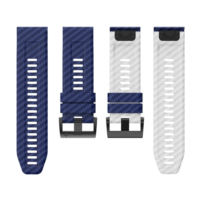 For Garmin Fenix 7X Quickfit 26mm Carbon Fiber Texture Watch Strap Adjustable Silicone Band - Sapphire+White - 4