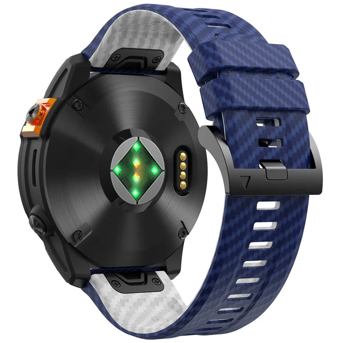 For Garmin Fenix 7 Quickfit 22mm Replacement Watch Strap Carbon Fiber Texture Silicone Band - Sapphire+White - 1