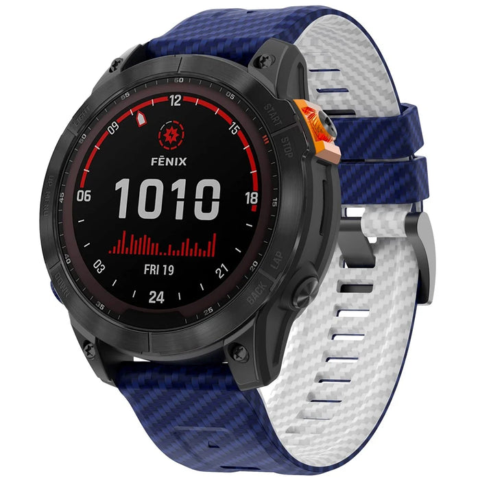 For Garmin Fenix 7 Quickfit 22mm Replacement Watch Strap Carbon Fiber Texture Silicone Band - Sapphire+White - 2