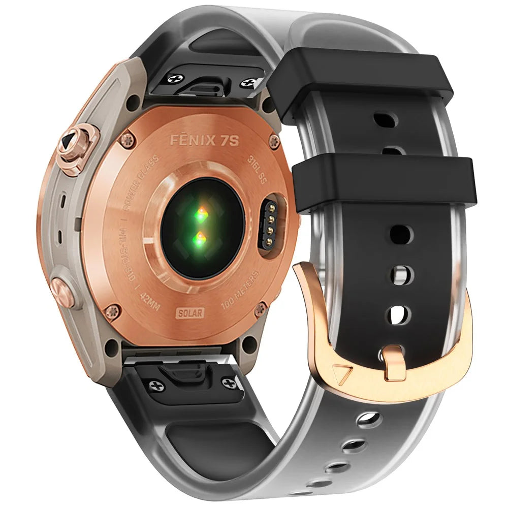 For Garmin Fenix 7S Quickfit 20mm Transparent Design Watch Strap Adjustable Silicone Band - Black - 1