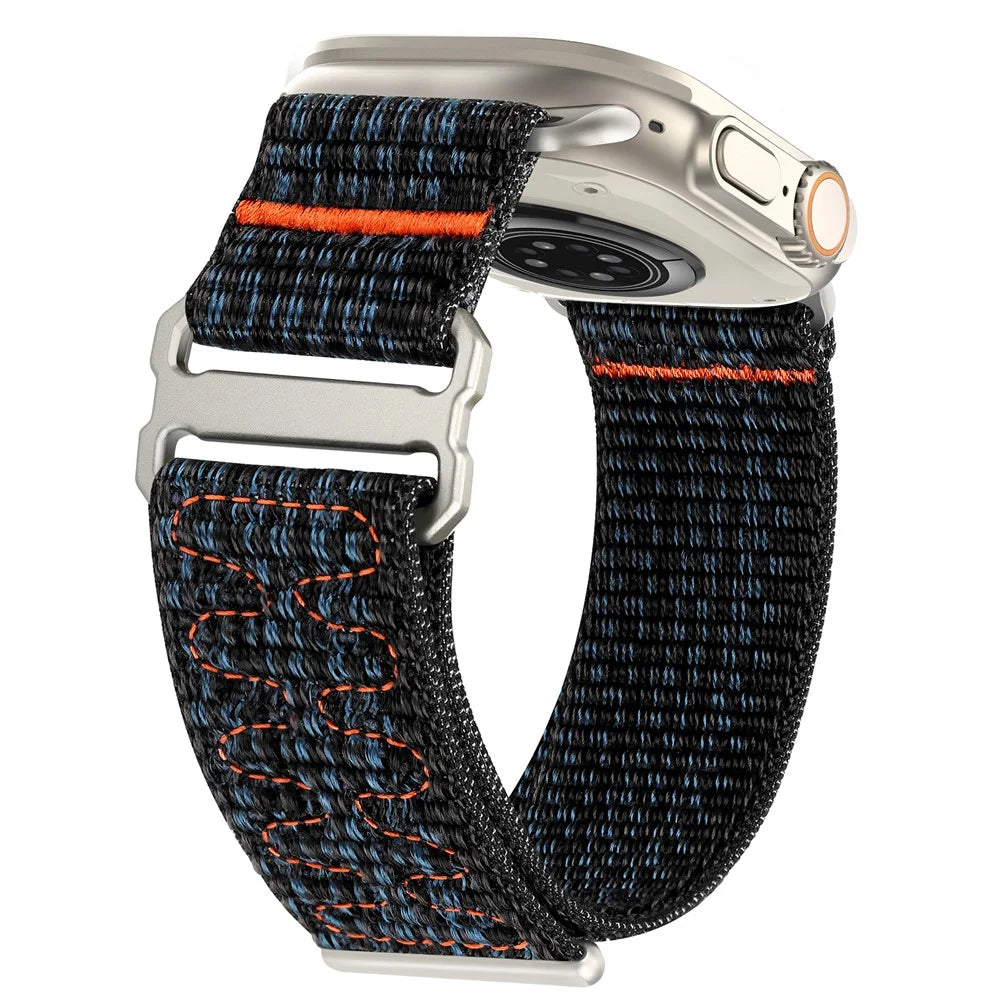 For Apple Watch Series 11 10 42mm / 9 8 7 41mm / SE3 SE2 SE 6 5 4 40mm / 3 2 1 38mm Magic Tape Strap Adjustable Nylon Watch Band - Black+Blue - 2