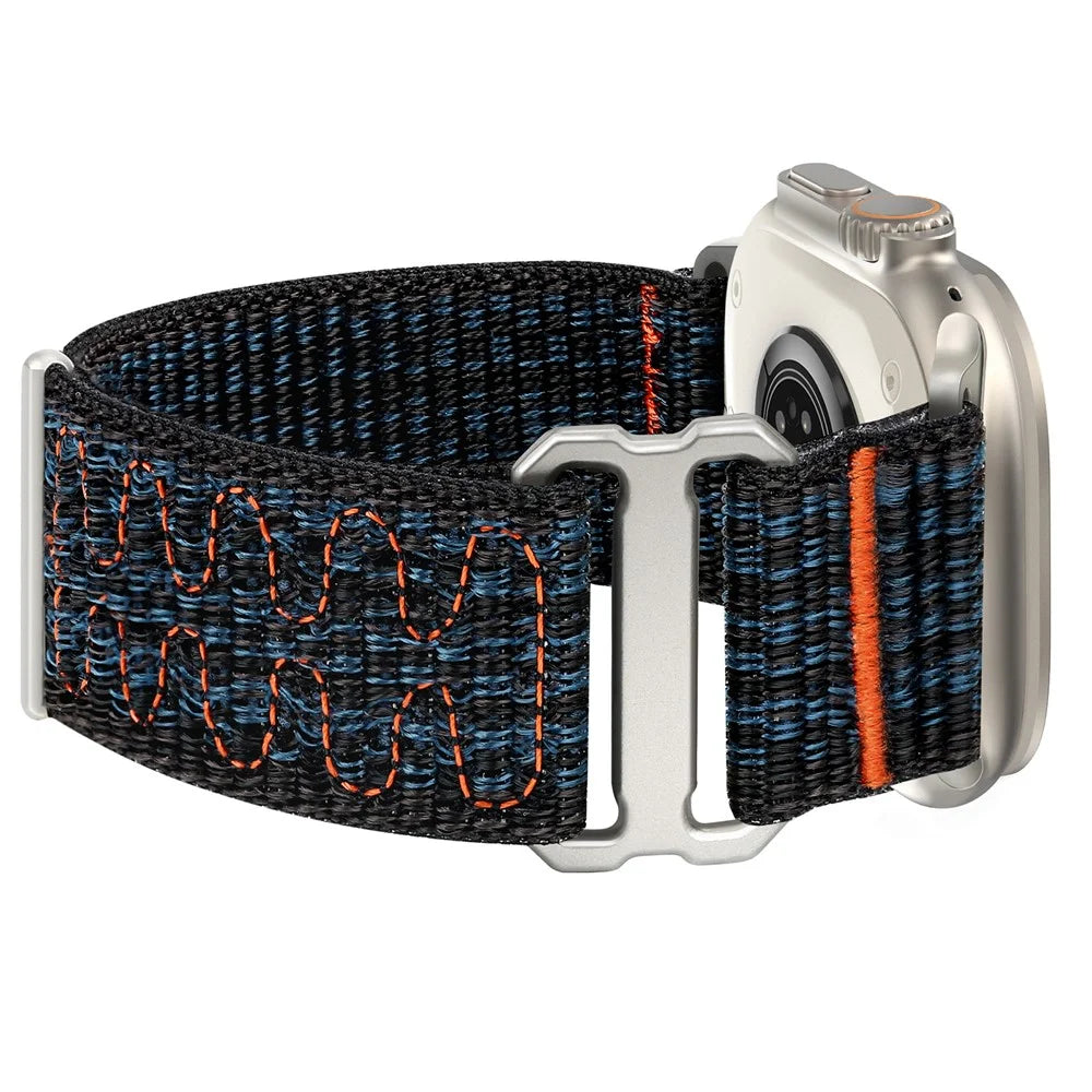 For Apple Watch Series 11 10 42mm / 9 8 7 41mm / SE3 SE2 SE 6 5 4 40mm / 3 2 1 38mm Magic Tape Strap Adjustable Nylon Watch Band - Black+Blue - 3