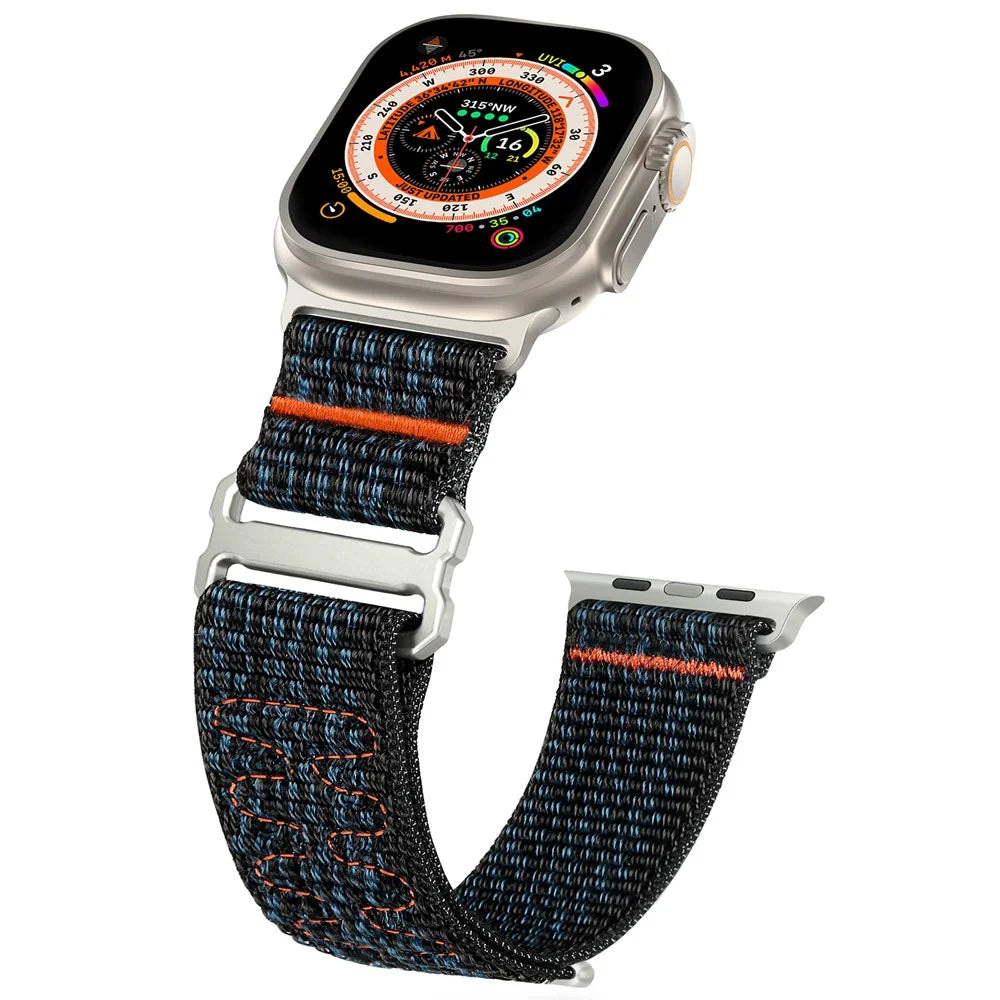 For Apple Watch Series 11 10 42mm / 9 8 7 41mm / SE3 SE2 SE 6 5 4 40mm / 3 2 1 38mm Magic Tape Strap Adjustable Nylon Watch Band - Black+Blue - 4