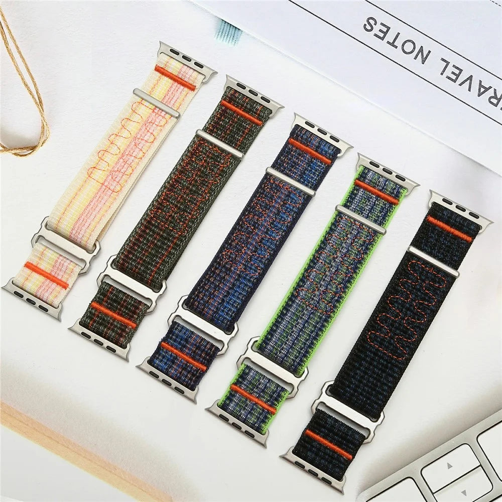 For Apple Watch Series 11 10 42mm / 9 8 7 41mm / SE3 SE2 SE 6 5 4 40mm / 3 2 1 38mm Magic Tape Strap Adjustable Nylon Watch Band - Black+Blue - 7